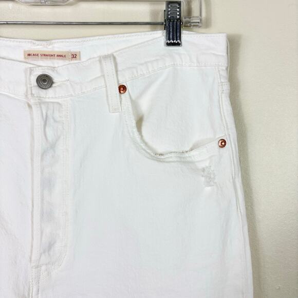 Levi's Premium Denim White High Waisted Ribcage Straight Ankle Jeans - Picture 4 of 12